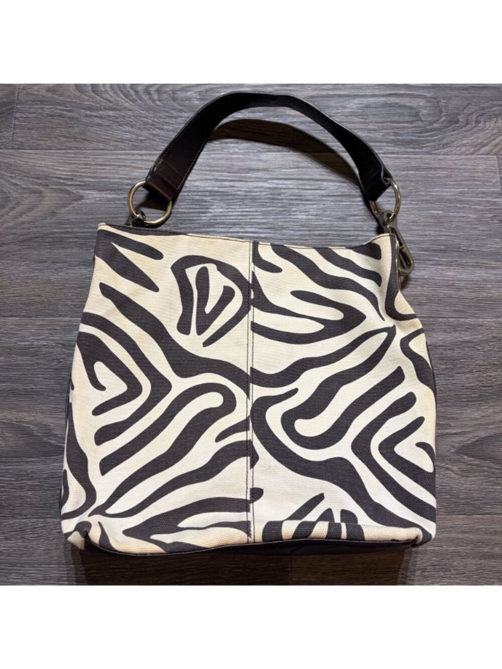 Nine West Zebra Print Hobo Shoulder Bag Faux Leather Brown Cream Y2K Pink Lining - Picture 6 of 16